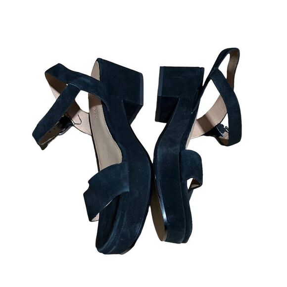 MADEWELL Shoes Womens 7 The Lina Platform Sandal in Suede True Black NH880 - Picture 7 of 10